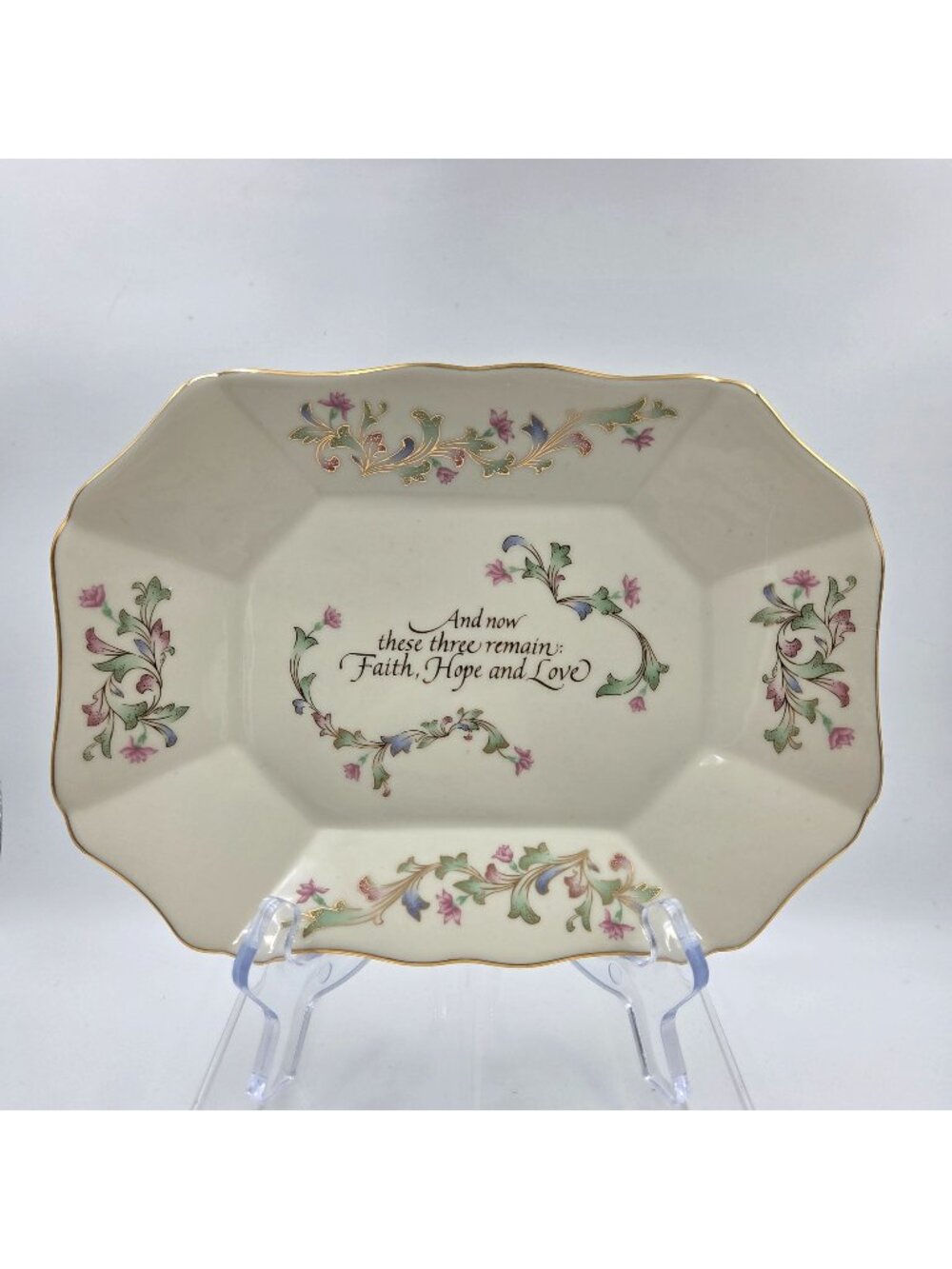 Lenox Love is Collection Tray Pink and Blue Flowers on Cream